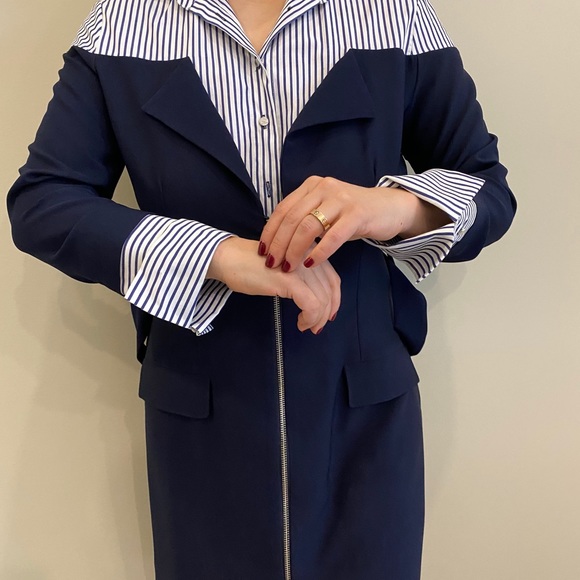 Strip & Navy Over shirt long sleeve Dress - Picture 2 of 6
